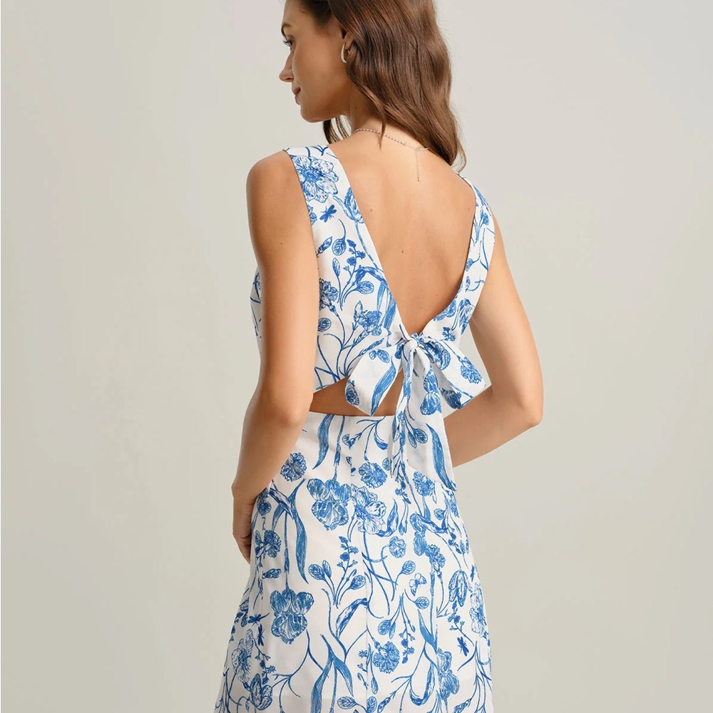 Blue Floral Tie-back Slip Mini Dress